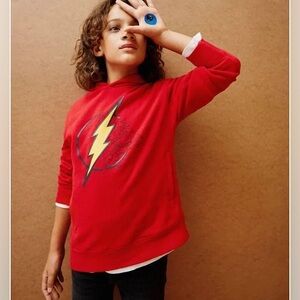 Mango Red The Flash Hoodie with Lightning Bolt Logo, size 9/10